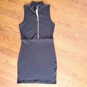 Sleeveless Ribbed zip Up Mini Dress